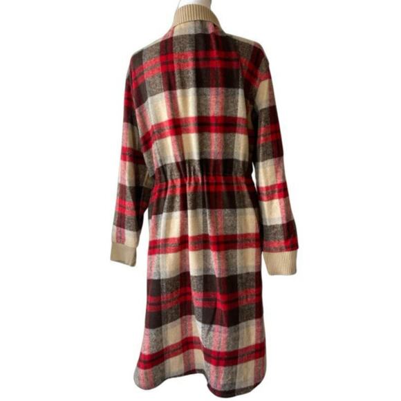 Davi & Dani Red Plaid Button Down Tie Waist Long Shacket Jacket Cardigan Medium - Picture 4 of 10